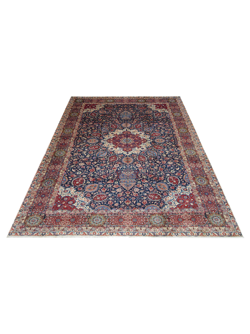 Pacific Tabriz 67315 Navy Ivory Traditional Hand Knotted Rug