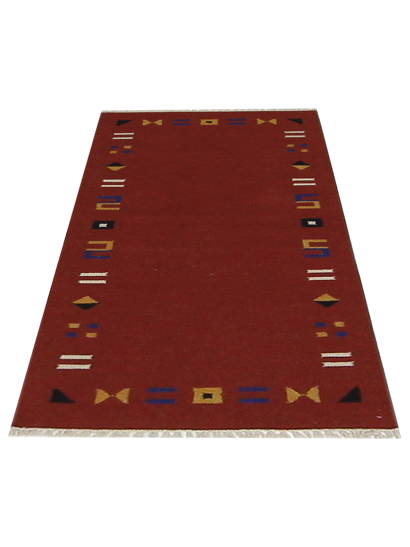Aura Kilim 67392 Burgundy Burgundy Kilim Hand Woven Rug