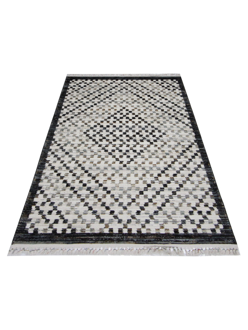 Pacific Aero 69742 Ivory Black Modern Power Loom Rug