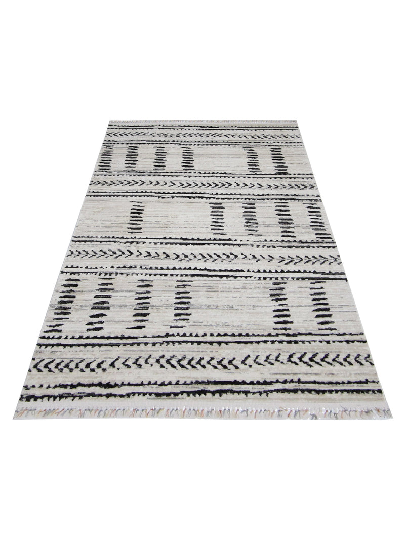Pacific Aero 69776 Beige Black Modern Power Loom Rug