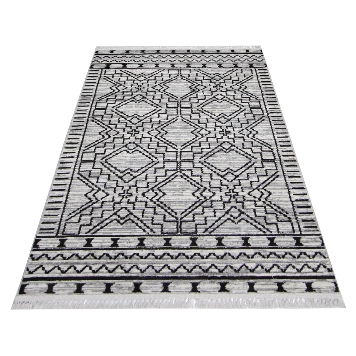 Pacific Aero 69778 Black Ivory Modern Power Loom Rug