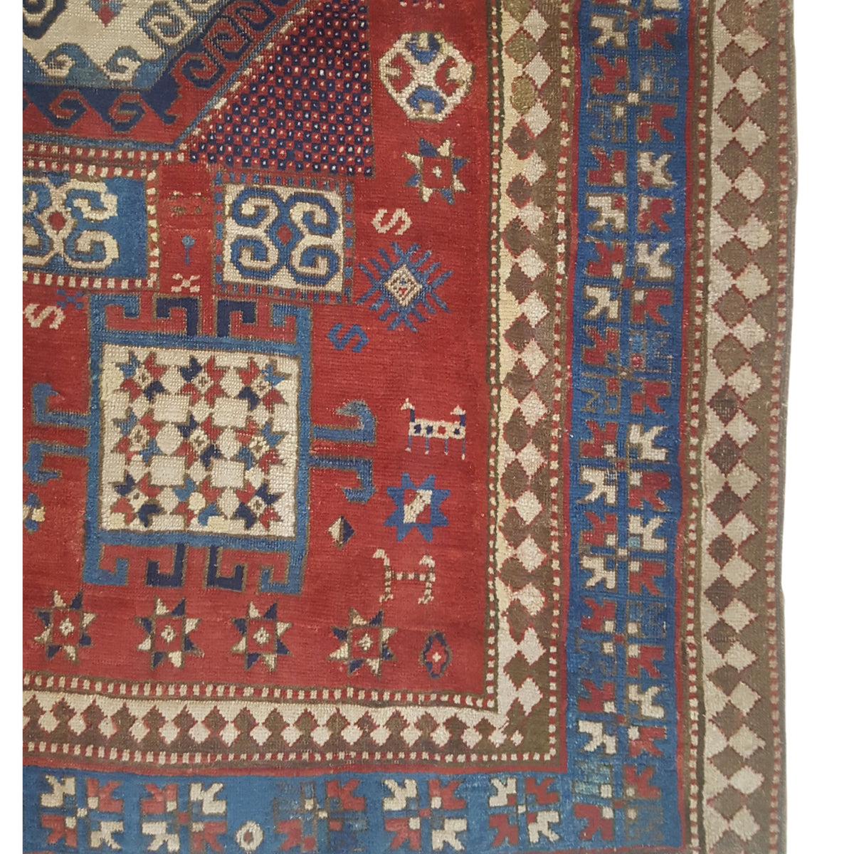 Fasa Antique Kazak 73528 Red Blue Transitional Antique Rug