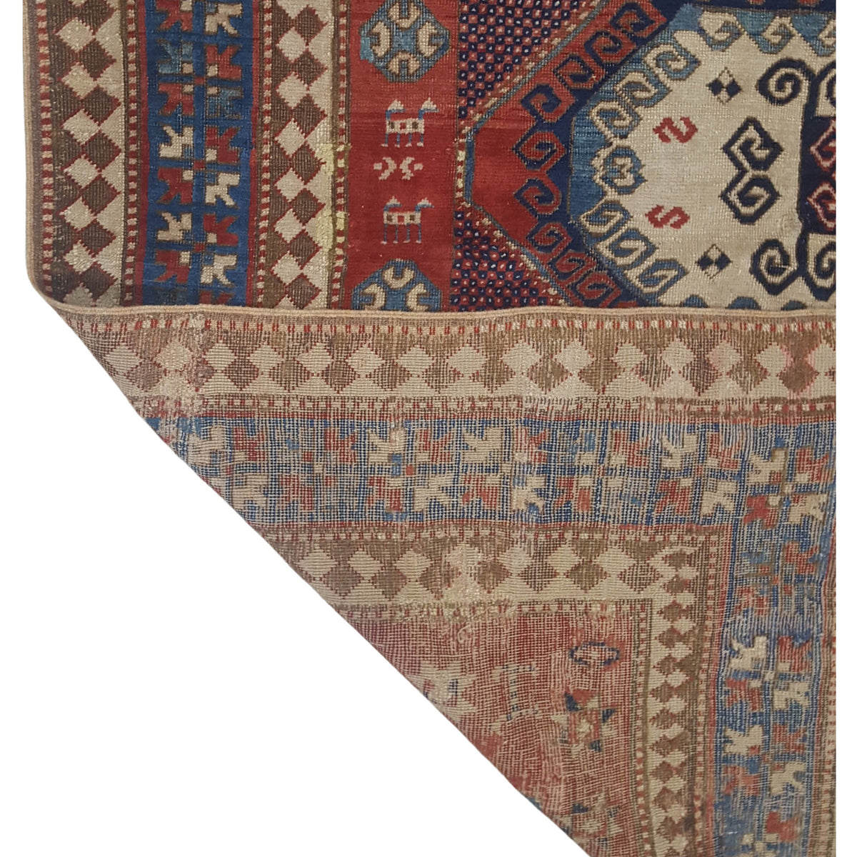 Fasa Antique Kazak 73528 Red Blue Transitional Antique Rug