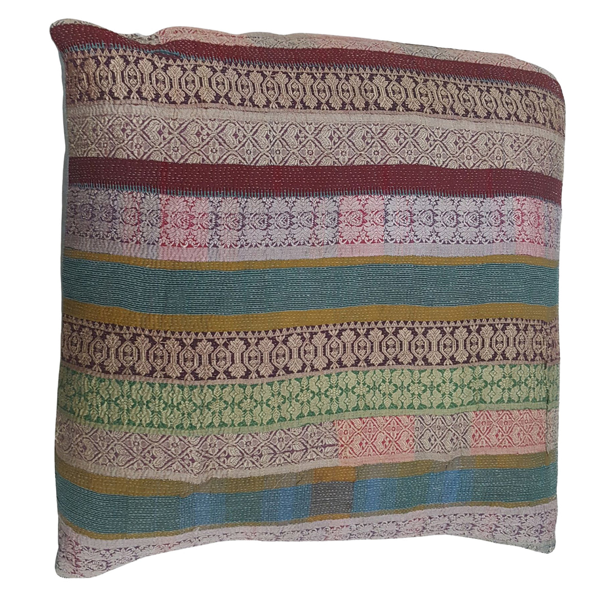 Pacific Vintage Quilt Pillow 73882 Green Burgundy Pillow Hand Knotted Rug