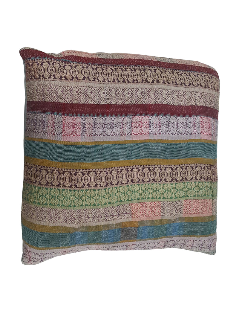 Pacific Vintage Quilt Pillow 73882 Green Burgundy Pillow Hand Knotted Rug