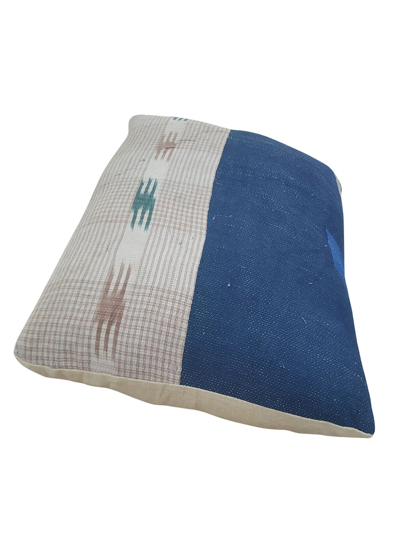 Pacific Vintage Quilt Pillow 73885 Beige Blue Pillow Hand Knotted Rug