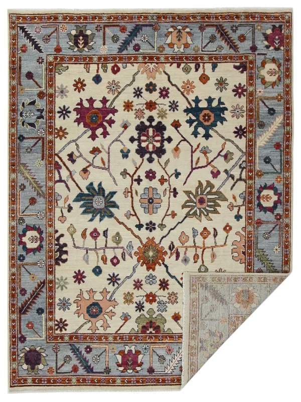 Ushak Wool Weft Hand Knotted Ivory 8x10 - Image 3