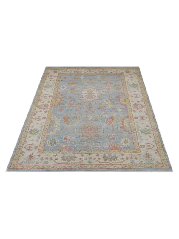 Ushak Wool Weft Hand Knotted Lt.Blue 4x6 - Image 2