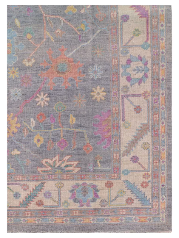 Ushak Wool Weft Hand Knotted Grey 9x12 - Image 3