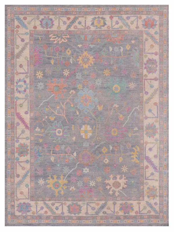Ushak Wool Weft Hand Knotted Grey 9x12