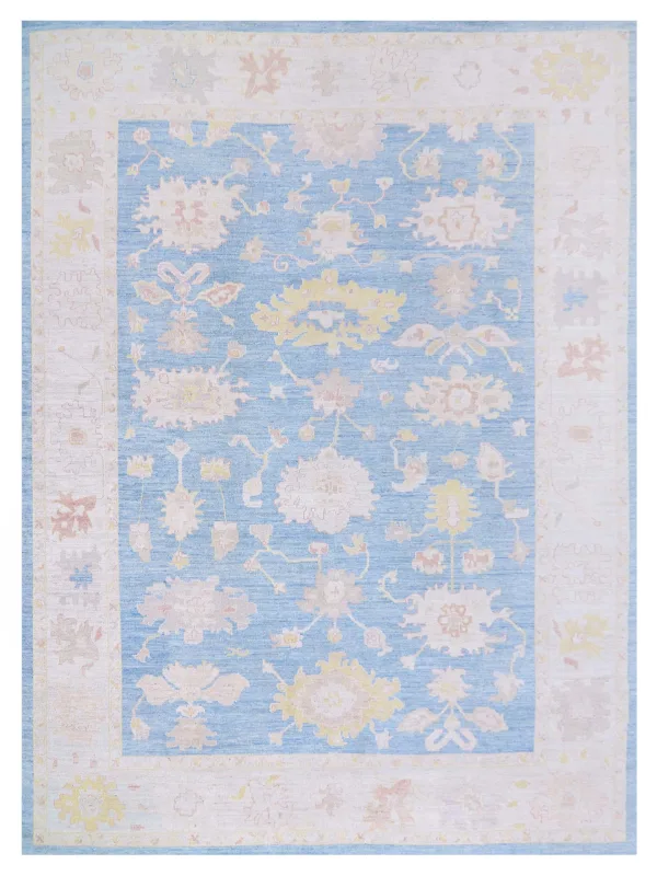 Ushak Wool Weft Hand Knotted Blue 10x14